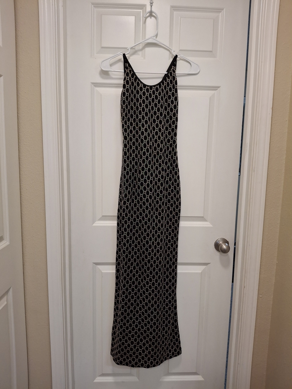 Rampage Black Maxi Dress with Cream Chain Pattern